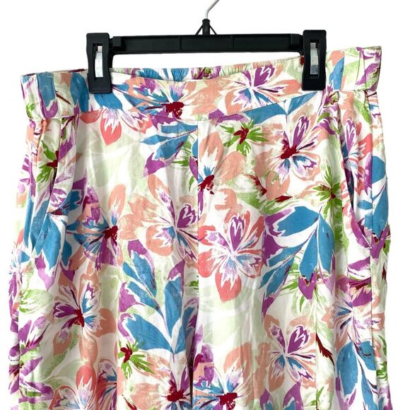 Roxy Midnight Avenue High Floral Print Wide Leg Pants Size large Blue Cream Pink - Picture 3 of 10